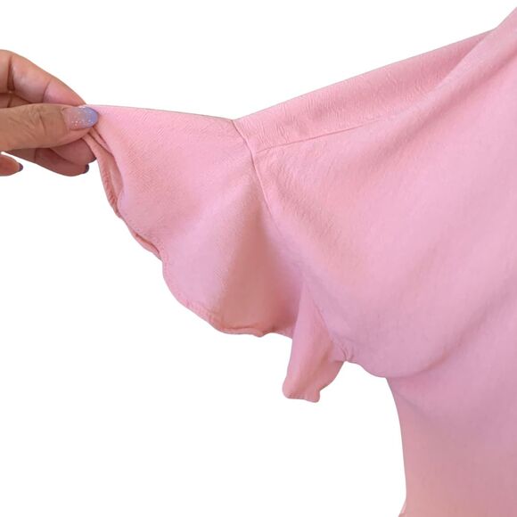 Zara Pink Peplum Hem Blouse Top XS Short Sleeve Feminine Ruffle - Picture 6 of 9